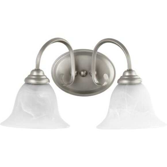 QUORUM SPENCER COLLECTION 2-LIGHT 17" W TRANSITIONAL SATIN NICKEL VANITY FIXTURE - Picture 1 of 6